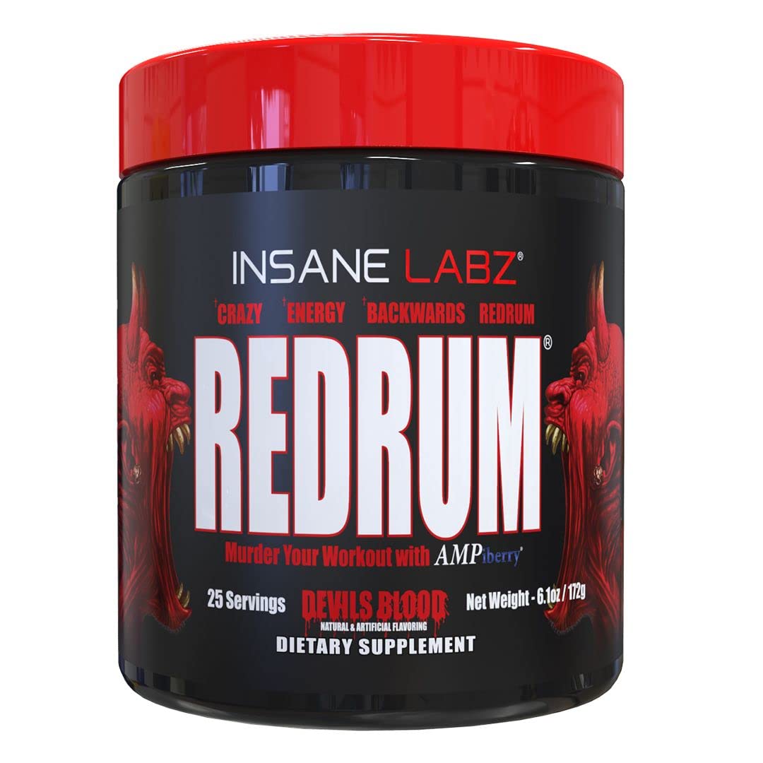 Envase de Insane Labz Redrum listo para entrenar con energía sostenida.