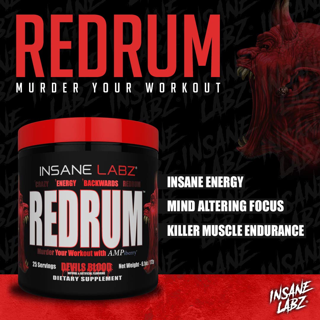 Etiqueta de ingredientes de Insane Labz Redrum destaca ingredientes clave y beneficios.