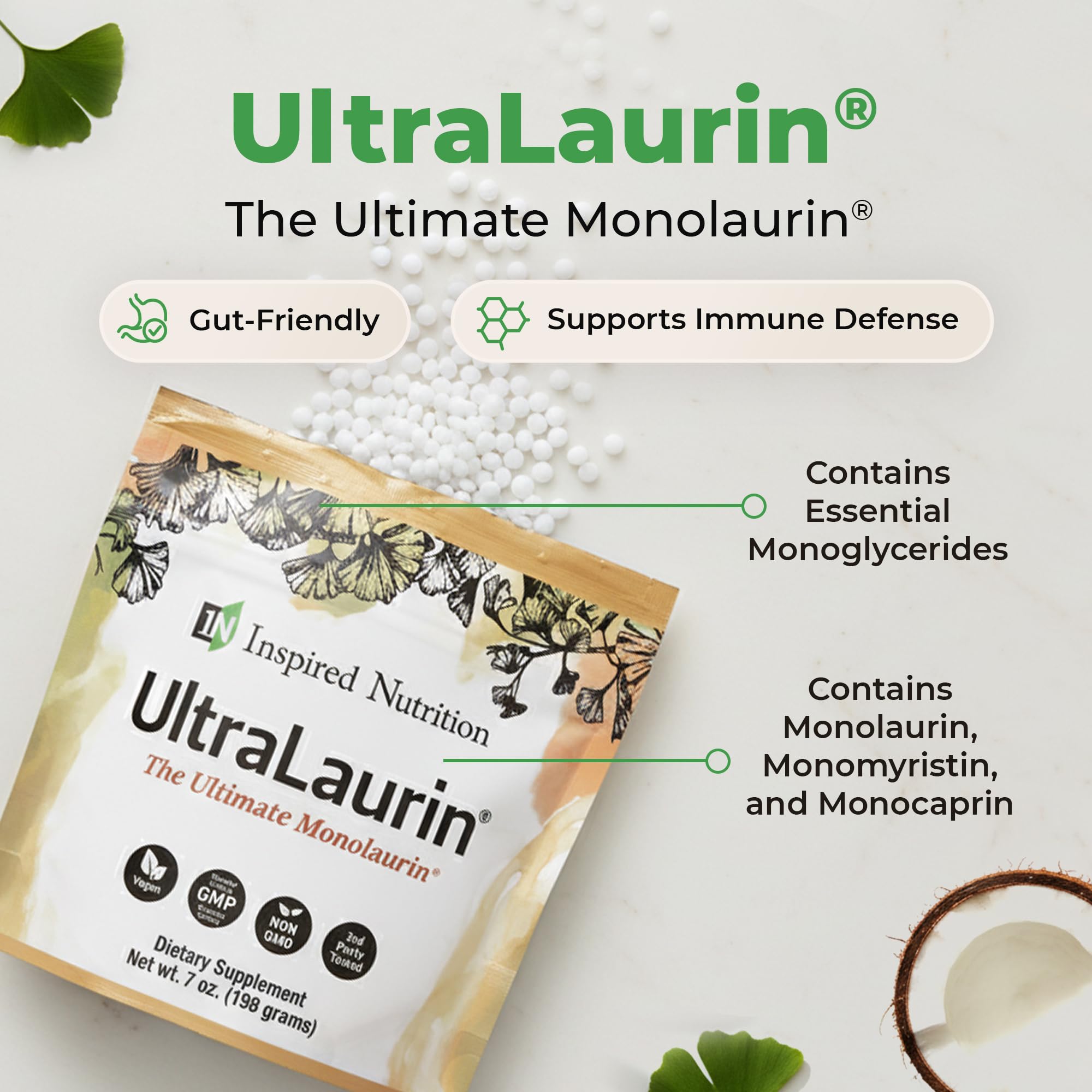 Inspired Nutrition UltraLaurin coco derivado, fuente natural para soporte general.