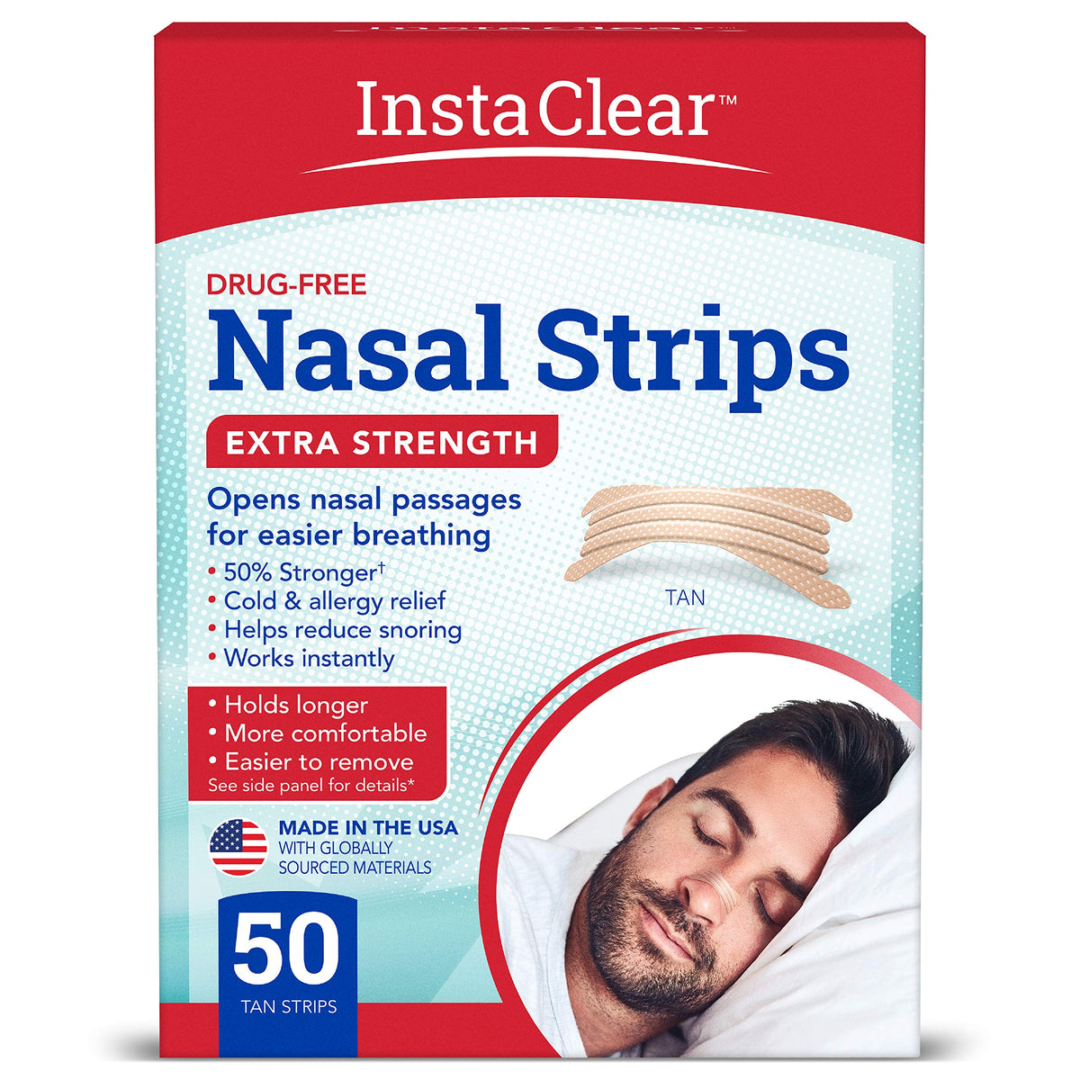 Instaclear: caja de tiras nasales extra bronce para uso diario.