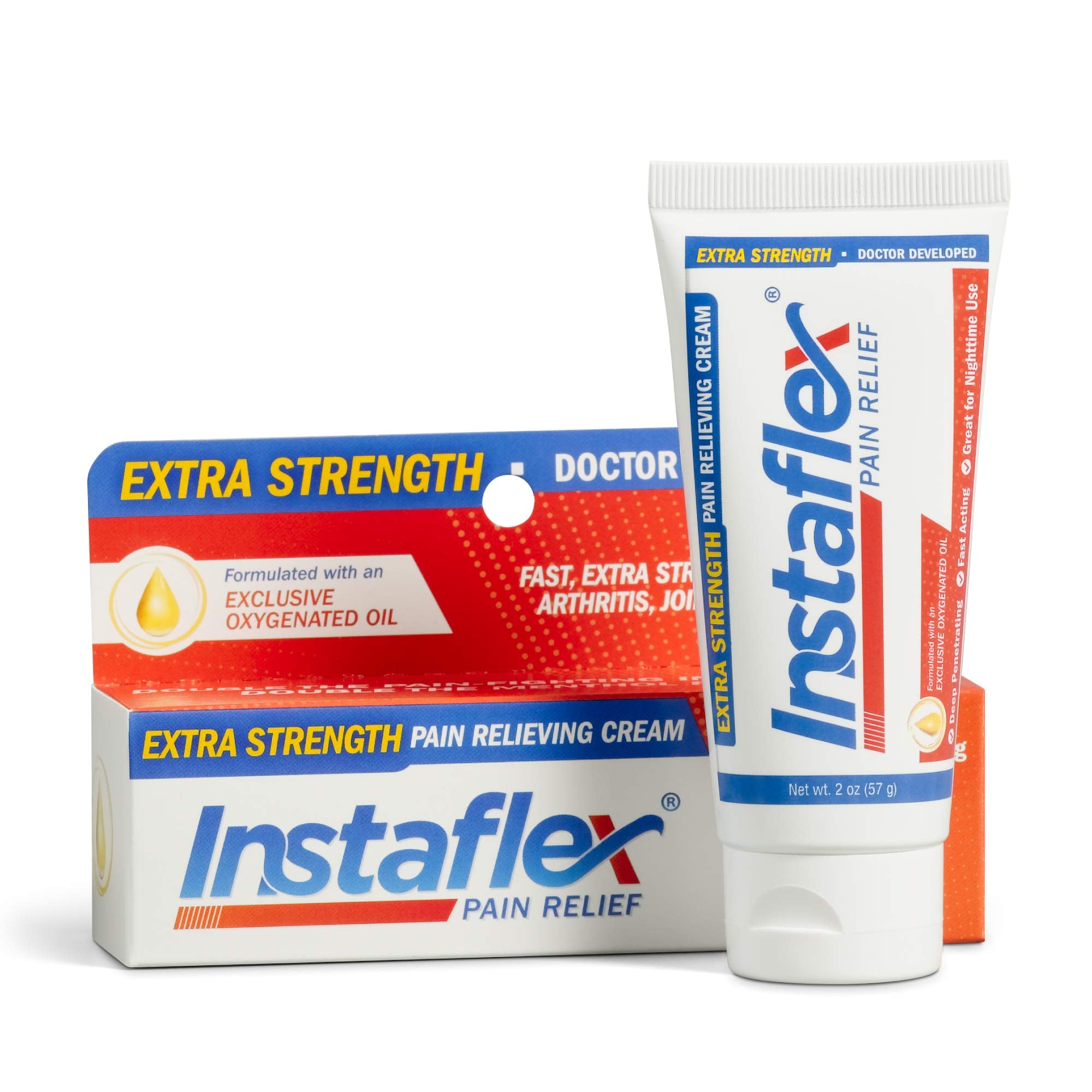 Instaflex crema alivio del dolor, frasco con aroma cítrico y absorción rápida.