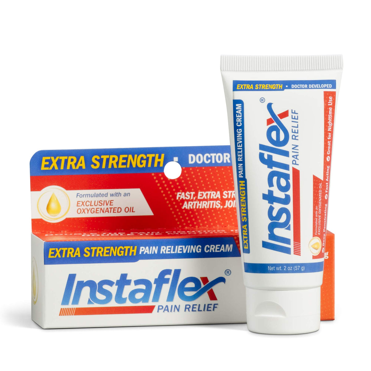 Instaflex crema alivio del dolor, frasco con aroma cítrico y absorción rápida.