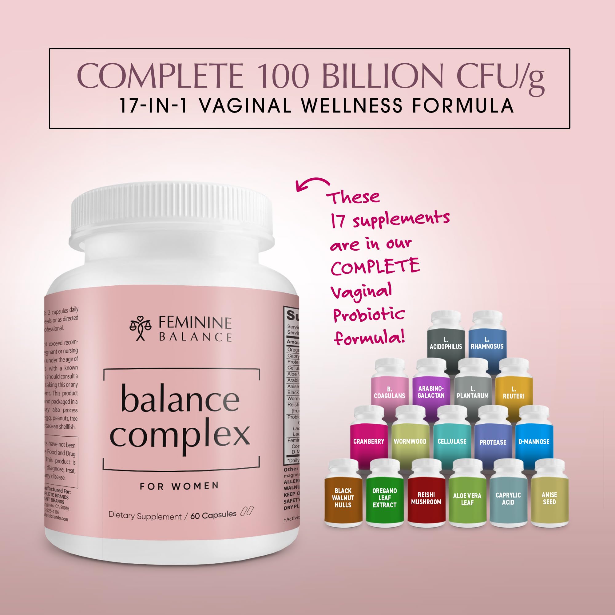 Instant Brands Balance Complex: caja y frascos para rutina diaria de cuidado femenino