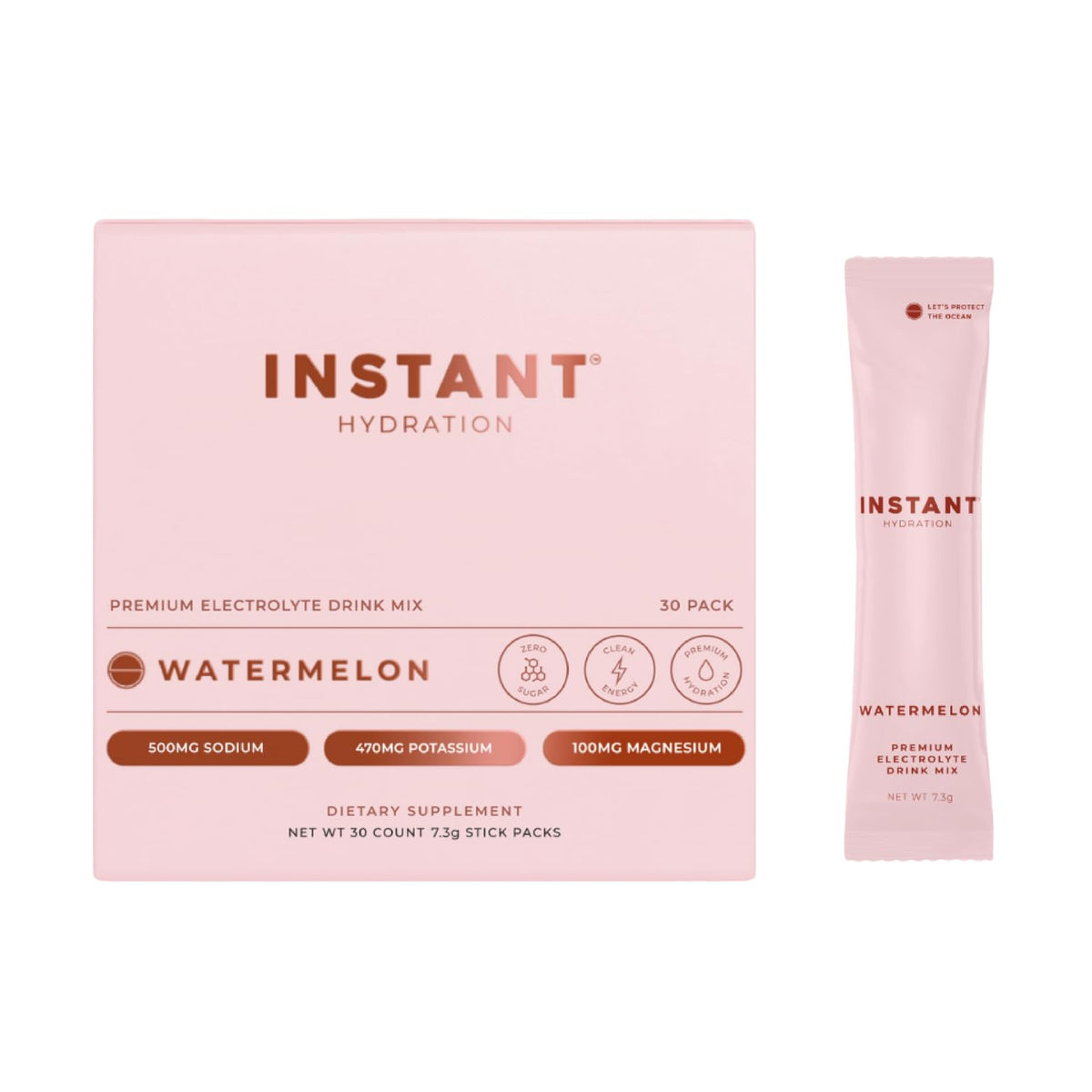 Instant Hydration, electrolitos en polvo sabor sandía para hidratación óptima.