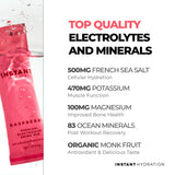 Instant Hydration electrolitos raspberry etiqueta: información clara de nutrientes.