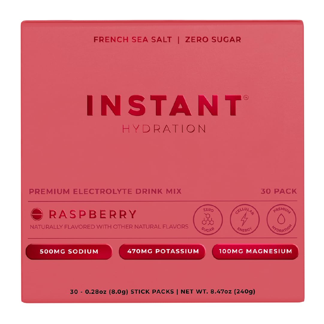 Instant Hydration frambuesa paquete frente: hidratación rápida para entrenamientos.
