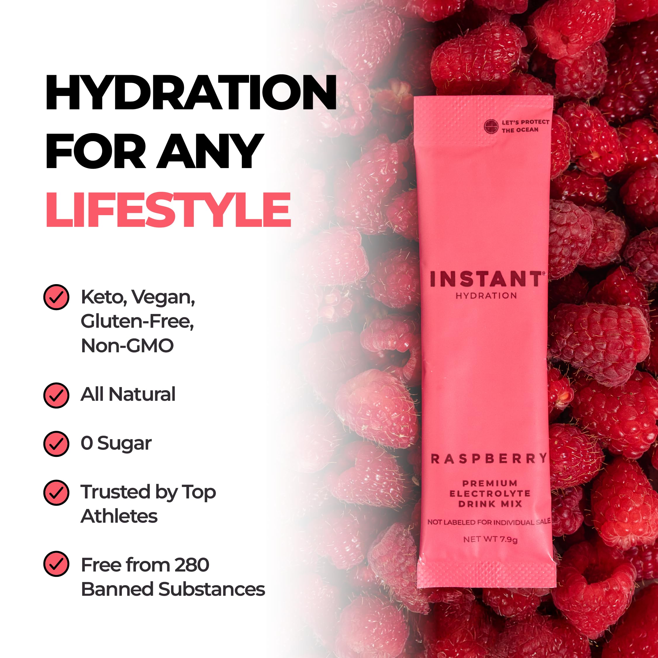 Instant Hydration frambuesa vaso hielo: bebida fría para recargar durante el día.
