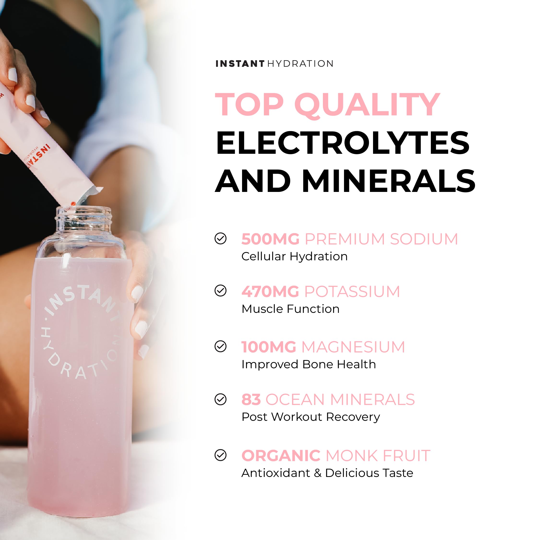 Instant Hydration, cuchara medidora para porciones precisas.