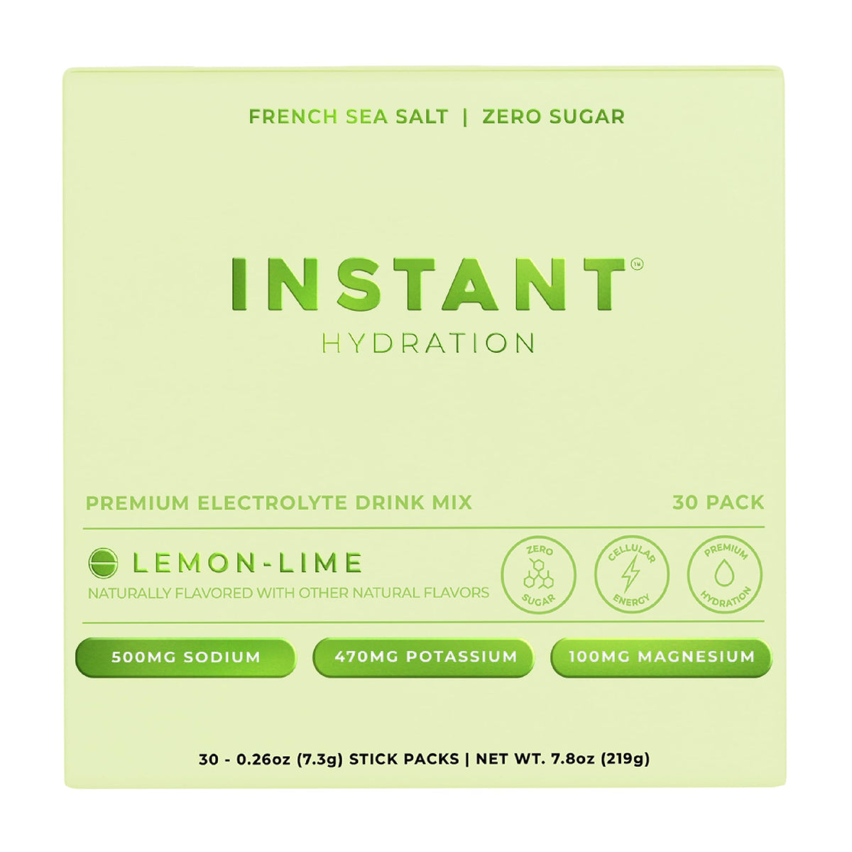 Instant Hydration: paquetes electrolitos limón-lima para hidratación rápida durante el entrenamiento.