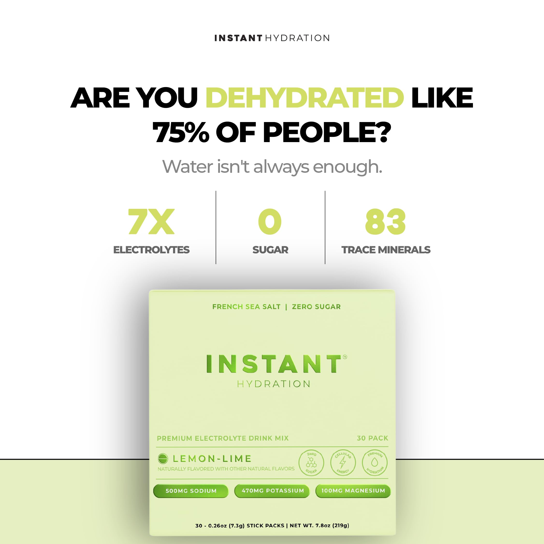 Instant Hydration: vaso con polvo limón-lima listo para mezclar.