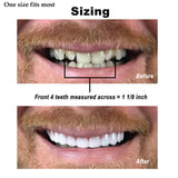 Instant Smile Comfort Fit Flex resalta dientes superiores y guía de tallaje.