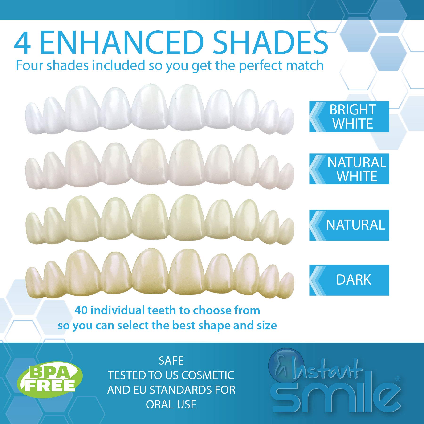 Instant Smile dientes temporales personalizables para ajuste cómodo y aspecto natural.