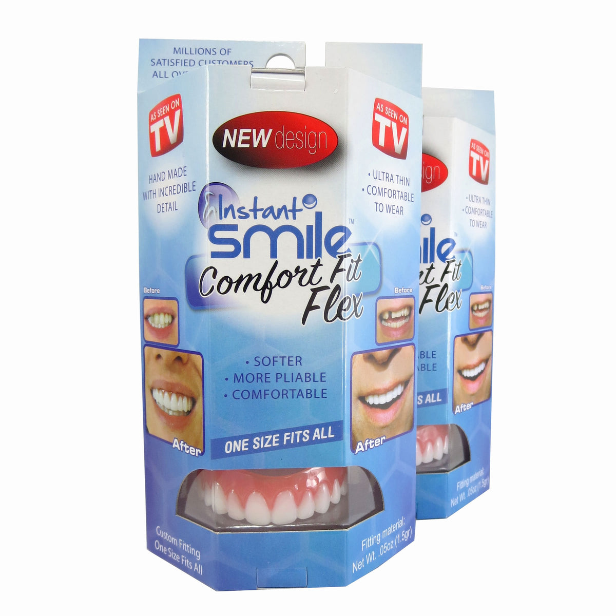 Instant Smile Flex 2pk, empaque fácil de abrir para casa.