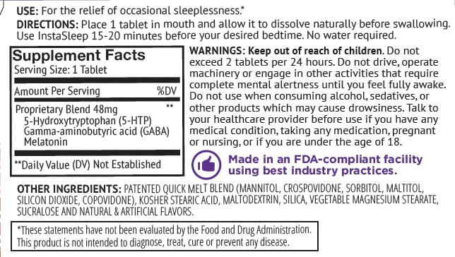 Producto InstaSleep Mint apto para veganos y sin gluten ni lactosa.
