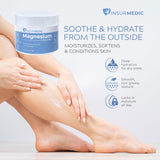 InsurMedic crema magnesio aplicada en piernas para confort diario.