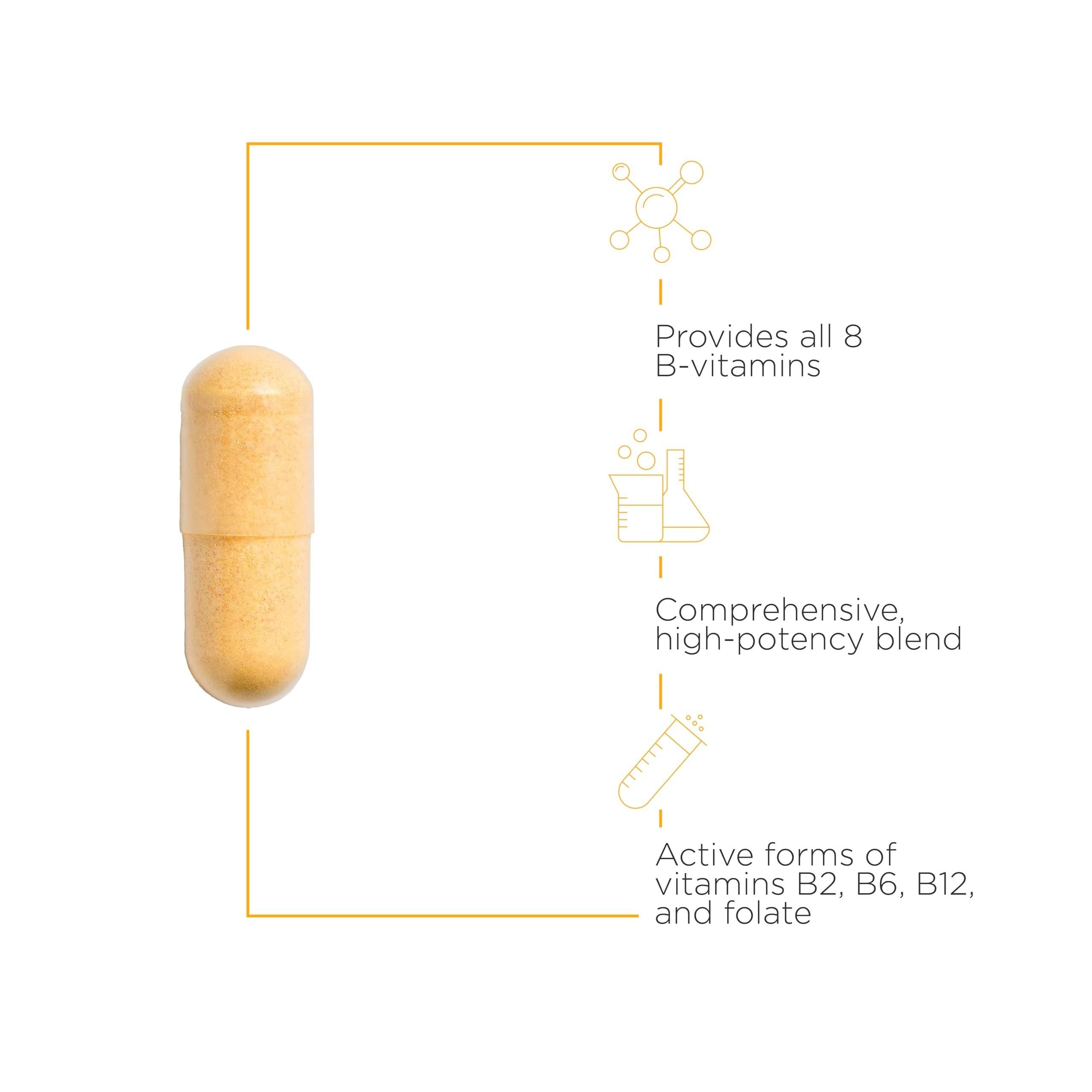 Activo B-Complex de Integrative Therapeutics, cápsulas en mano, apoyo a la función neural