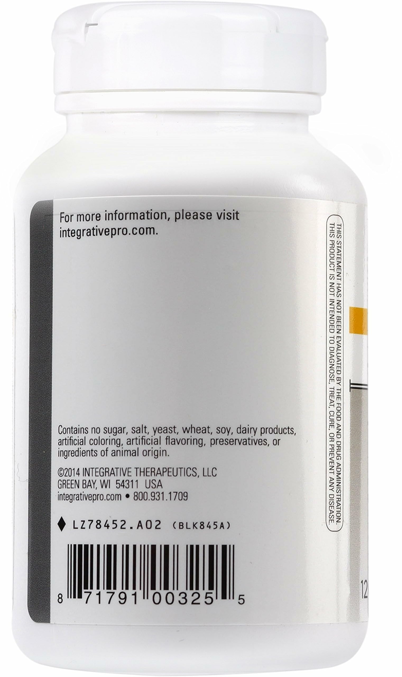 Etiqueta frontal de Integrative Therapeutics Fiber Formula con informacion clave