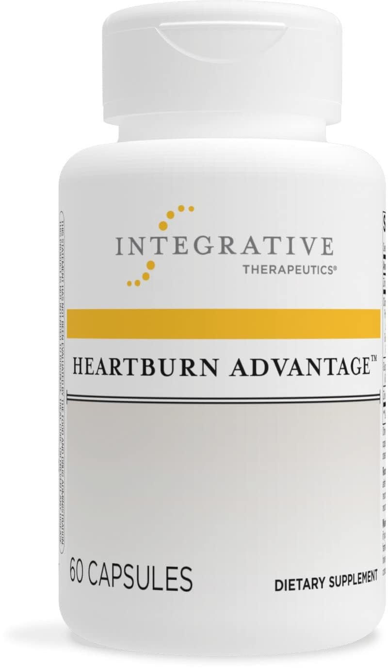 Botella de Integrative Therapeutics Heartburn Advantage con cápsulas para apoyo digestivo ocasional.