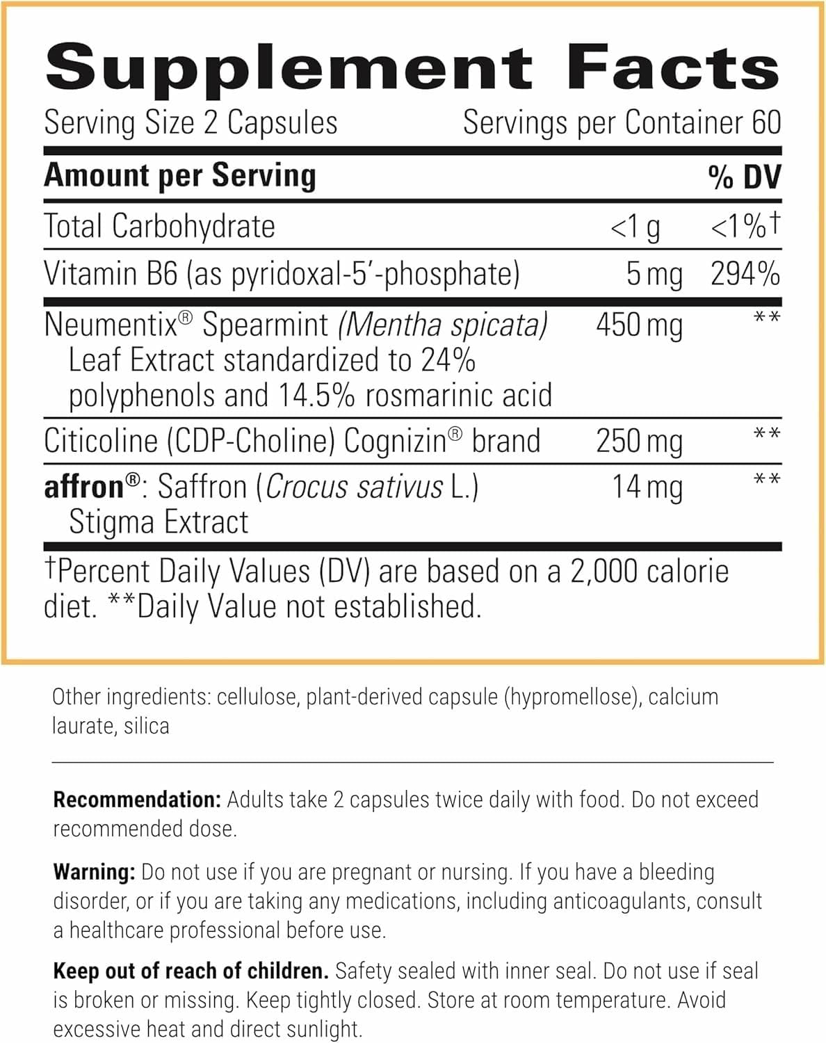 Neurologix etiqueta-frente: información clara de uso e ingredientes.