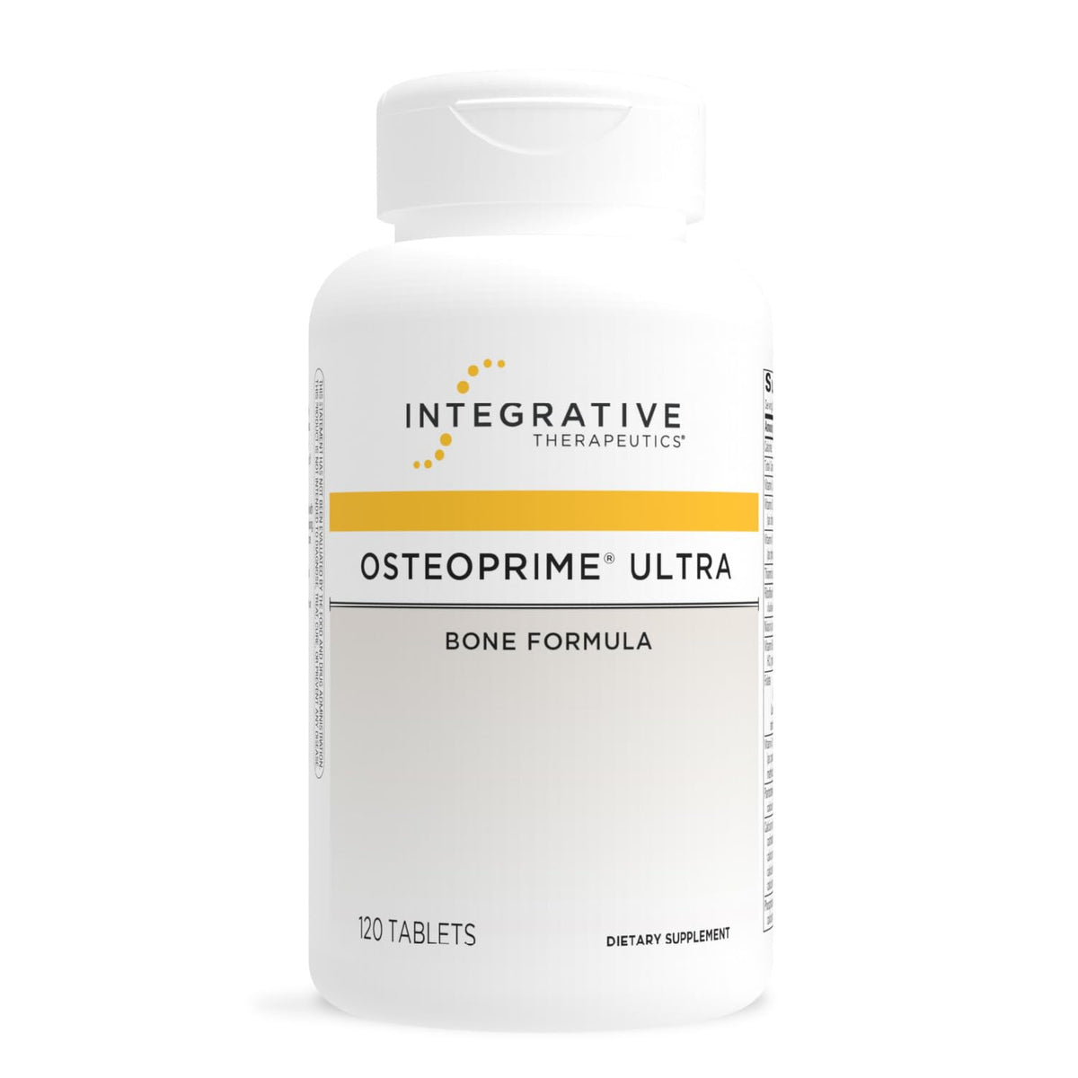 OsteoPrime Ultra de Integrative Therapeutics, botella frontal, apoya la salud ósea con calcio y vitaminas.