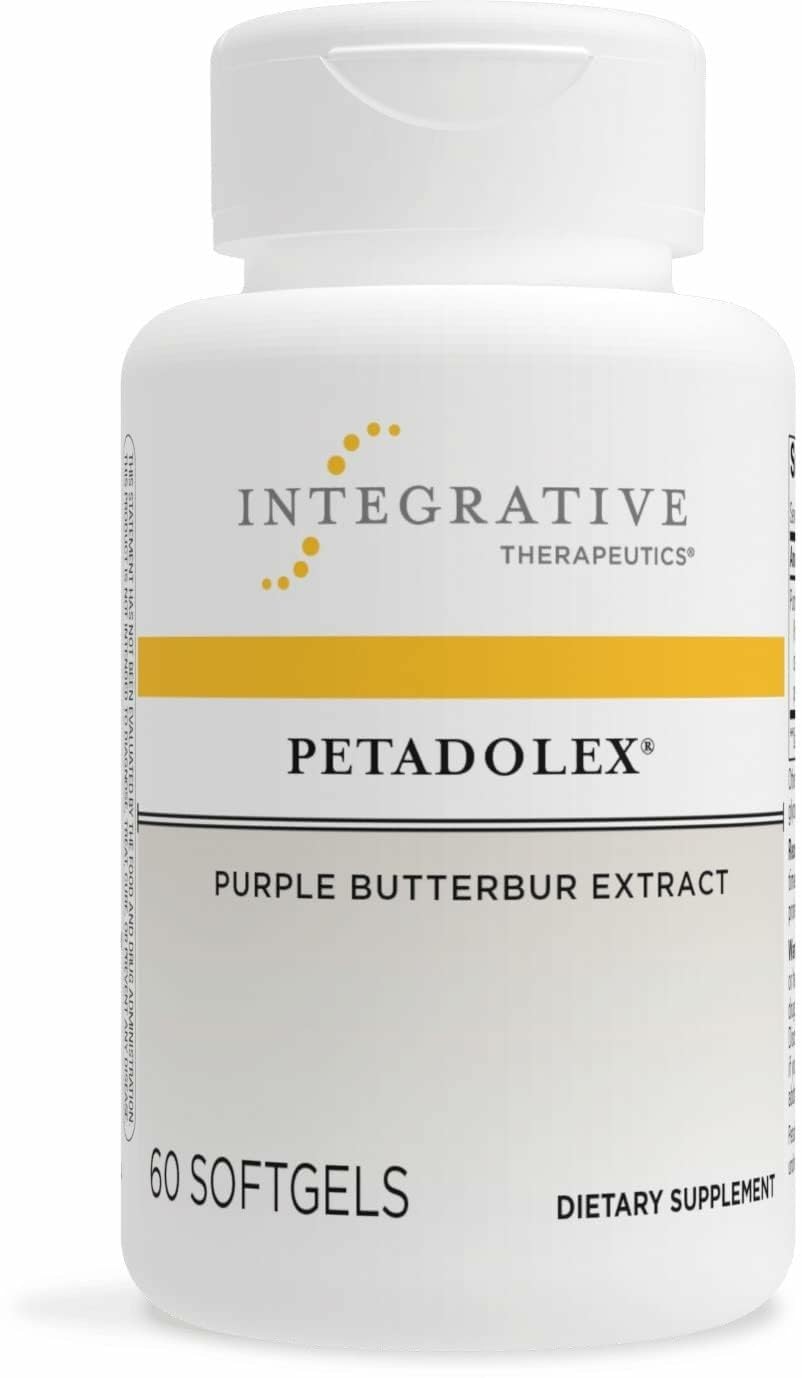 Petadolex Integrative Therapeutics: botella de softgels para apoyar la relajación de vasos cerebrales