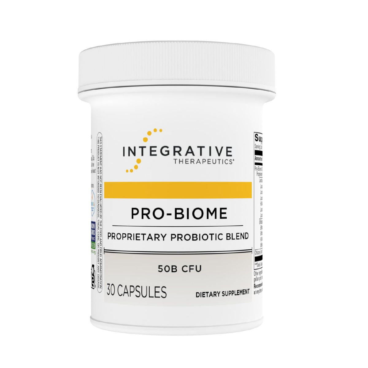 Integrative Therapeutics Pro-Biome botella frontal, apoyo digestivo diario.