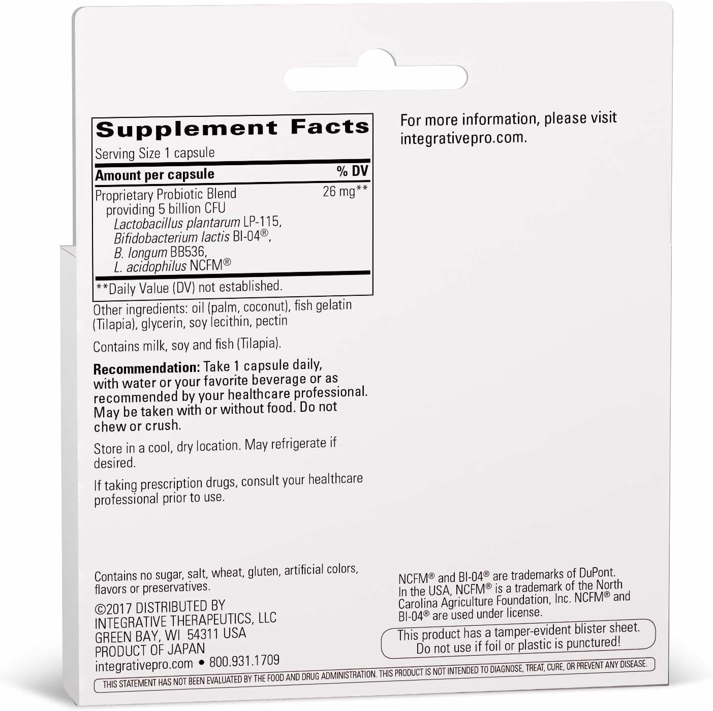 Integrative Therapeutics Probiotic Pearls Advantage, cápsulas en primer plano, apoyo digestivo potencial.