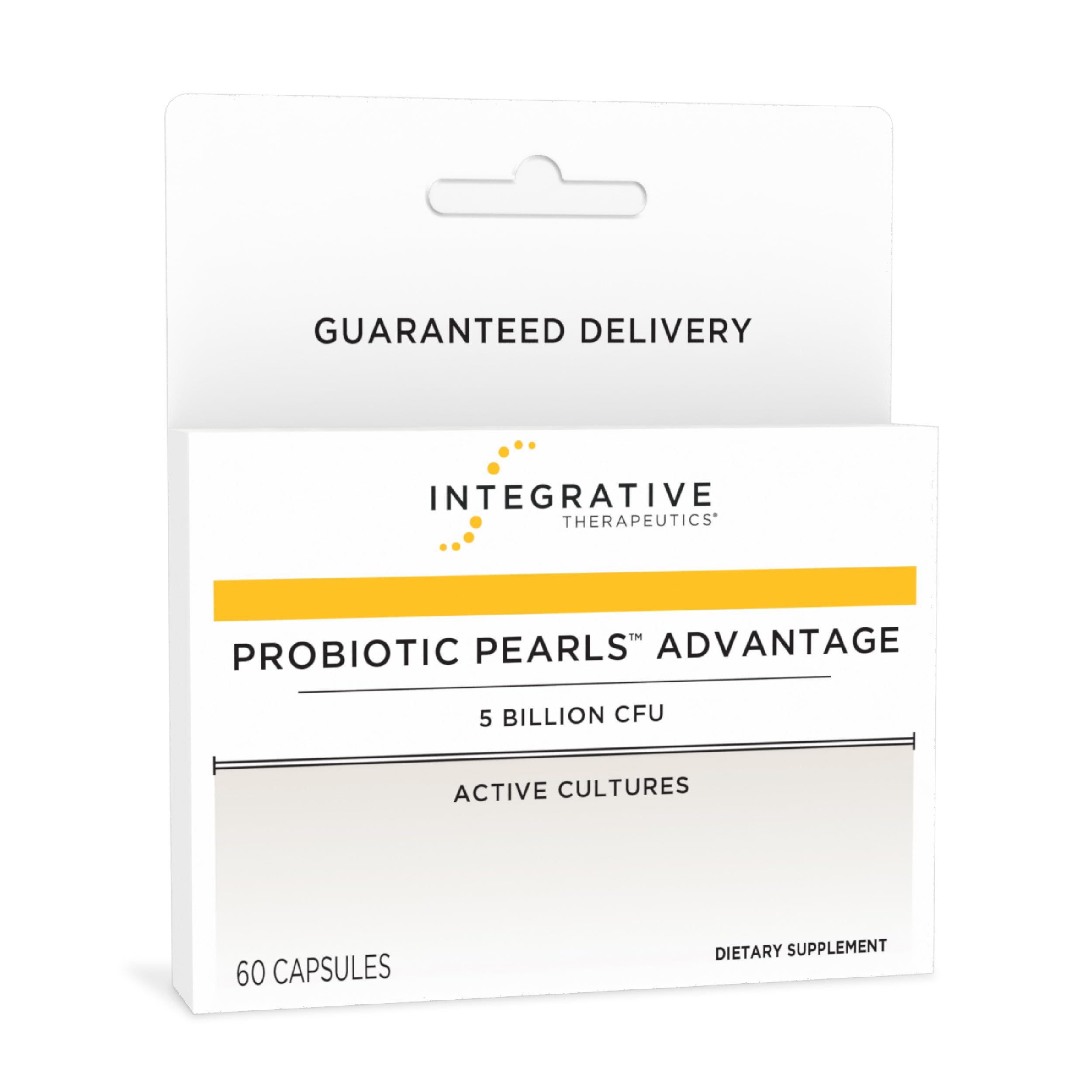 Integrative Therapeutics Probiotic Pearls Advantage, envase de cápsulas, facilita la toma diaria para salud intestinal.
