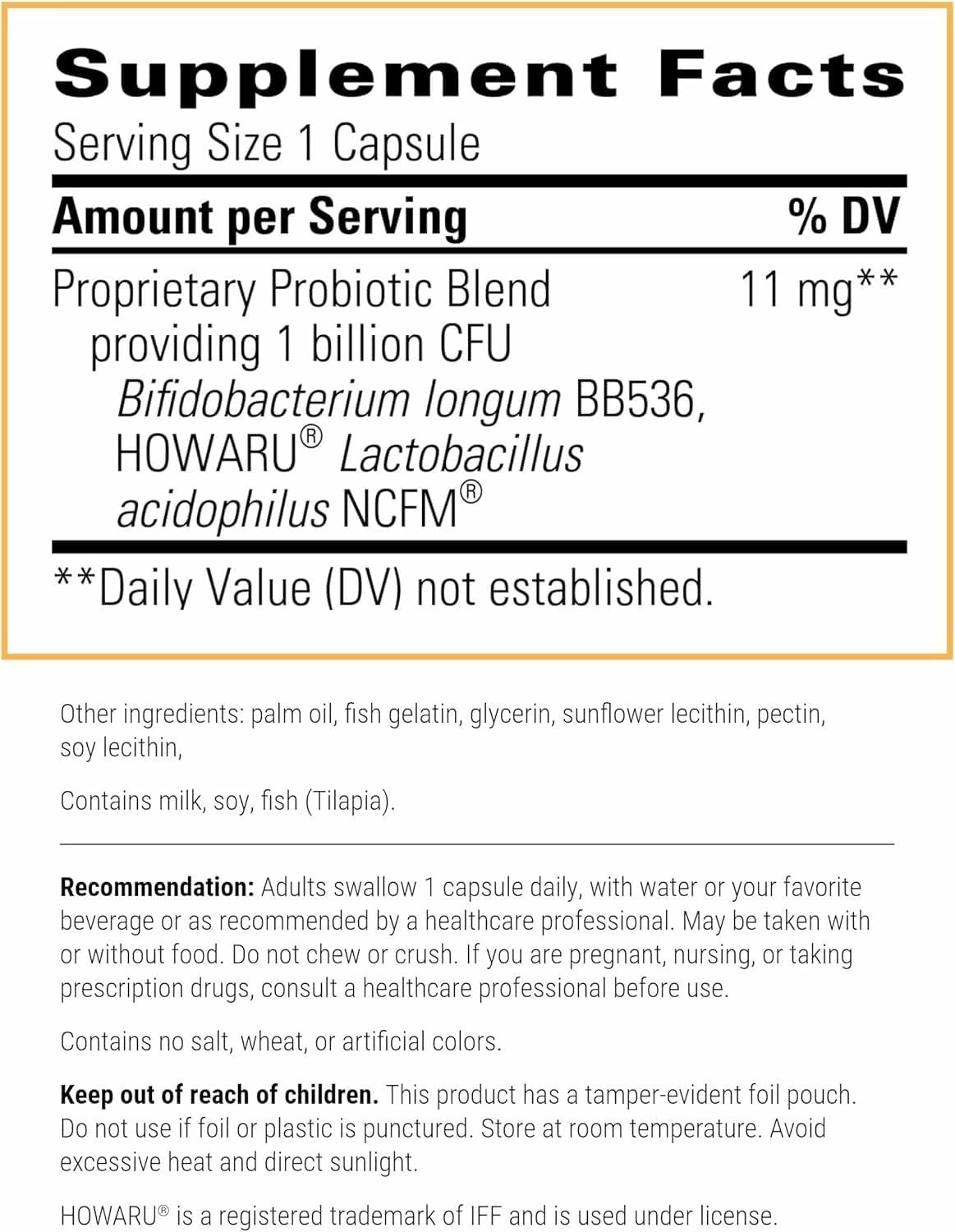 Integrative Therapeutics Probiotic Pearls, etiqueta frontal, calidad y pureza visibles.