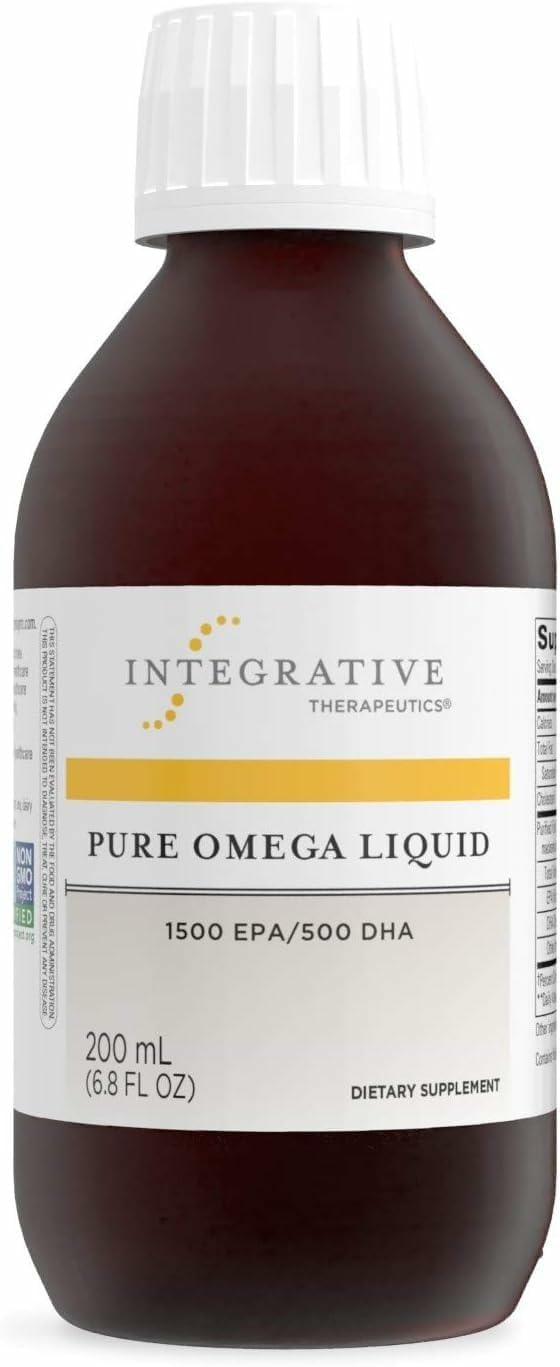 Integrative Therapeutics Omega Puro Líquido, botella ámbar ideal para apoyo diario.