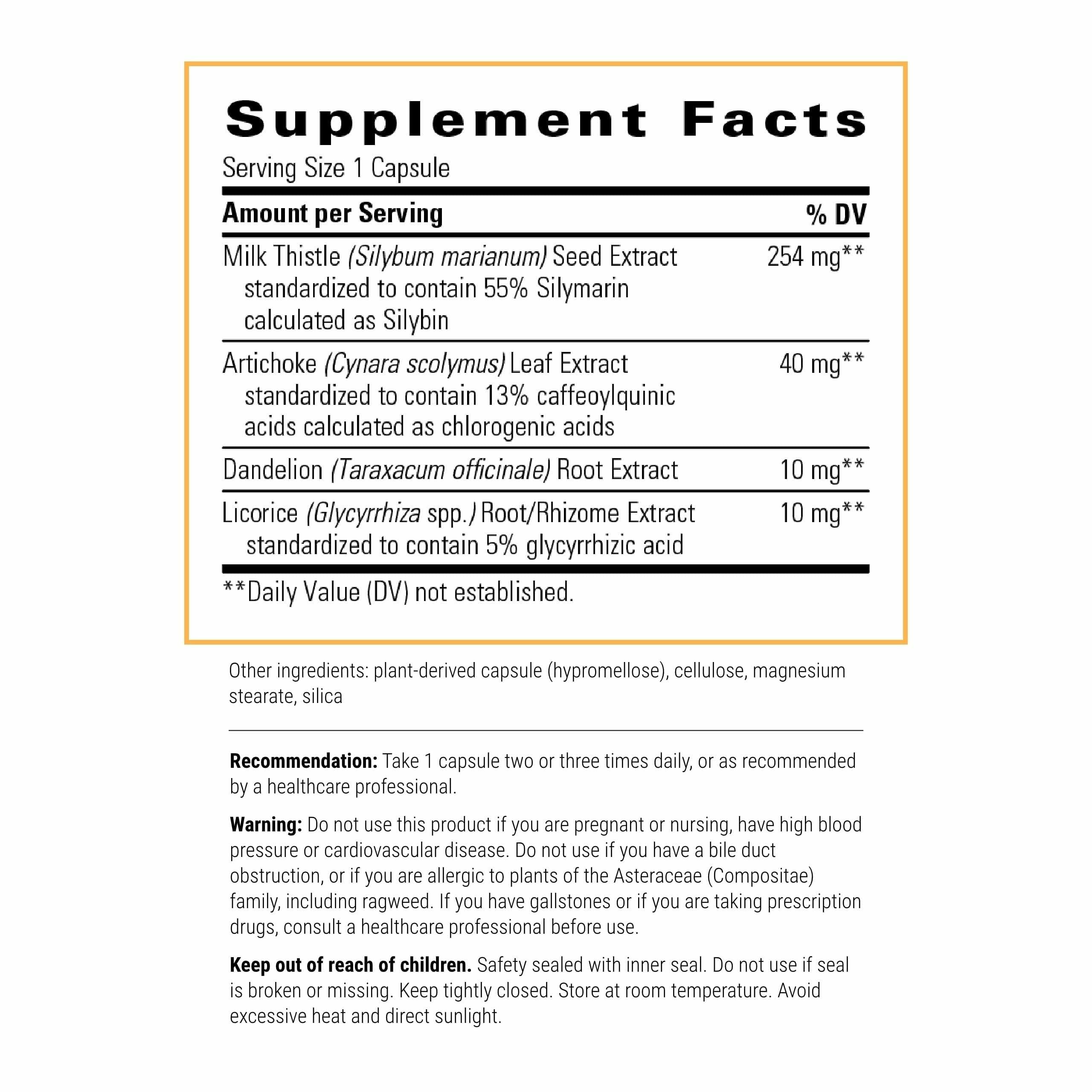 Etiqueta de Integrative Therapeutics Super Milk Thistle X con ingredientes clave para la salud hepática.