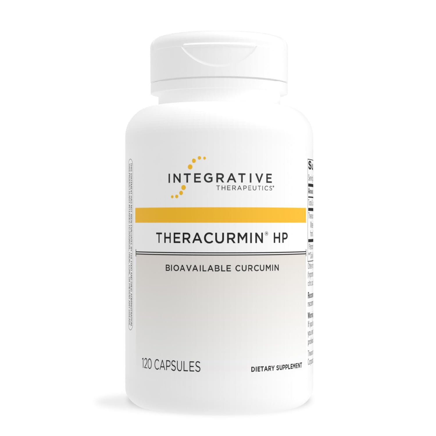 Theracurmin HP de Integrative Therapeutics, botella vista frontal, apoyo potencial para recuperación muscular tras ejercicio intenso.