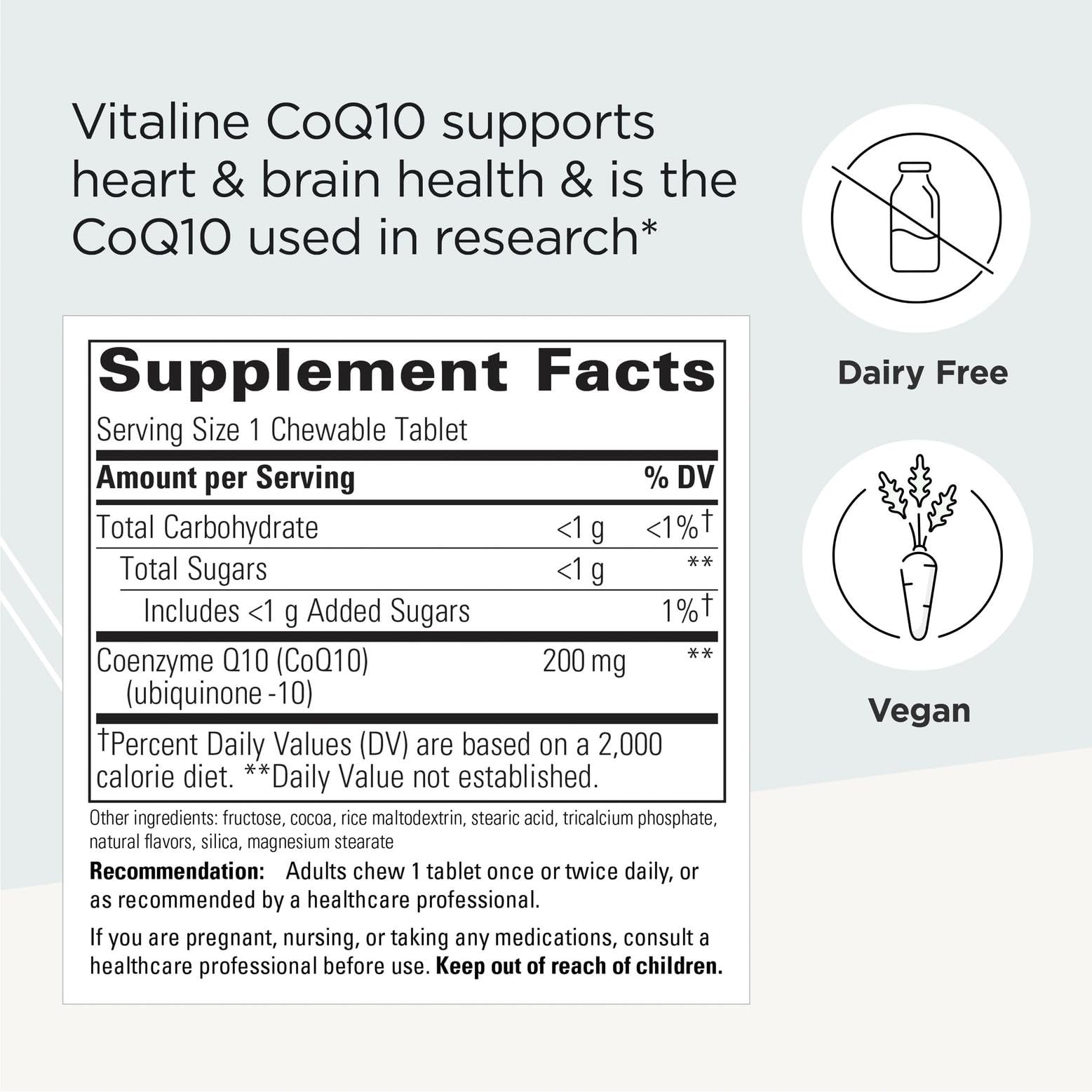 Vitaline CoQ10 Integrative Therapeutics, botella mostrando sabor cacao para la rutina diaria