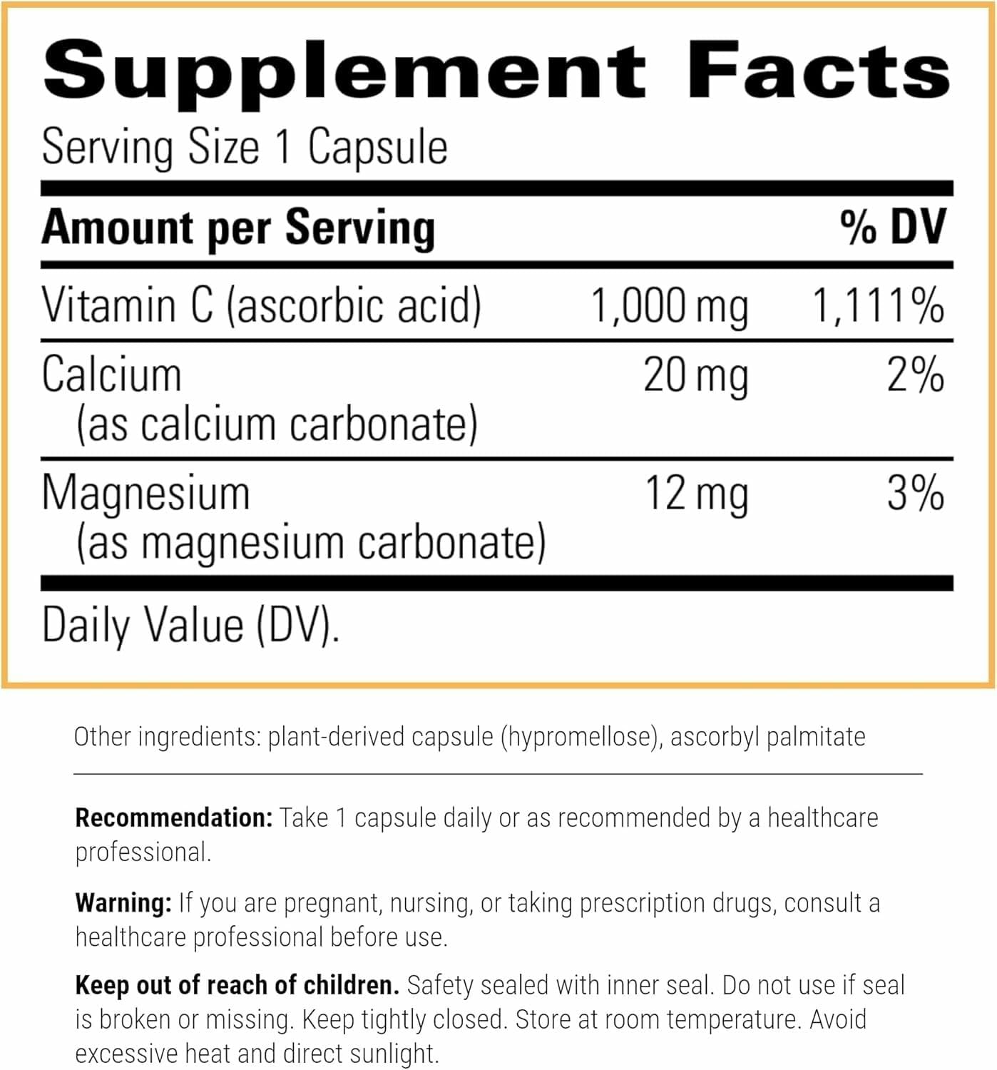 Etiqueta del producto Integrative Therapeutics Vitamina C bufferizada con ingredientes.