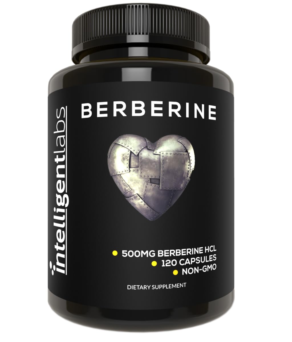 Intelligent Labs Berberina HCL Plus, botella frontal, cápsulas de 500 mg para uso diario práctico