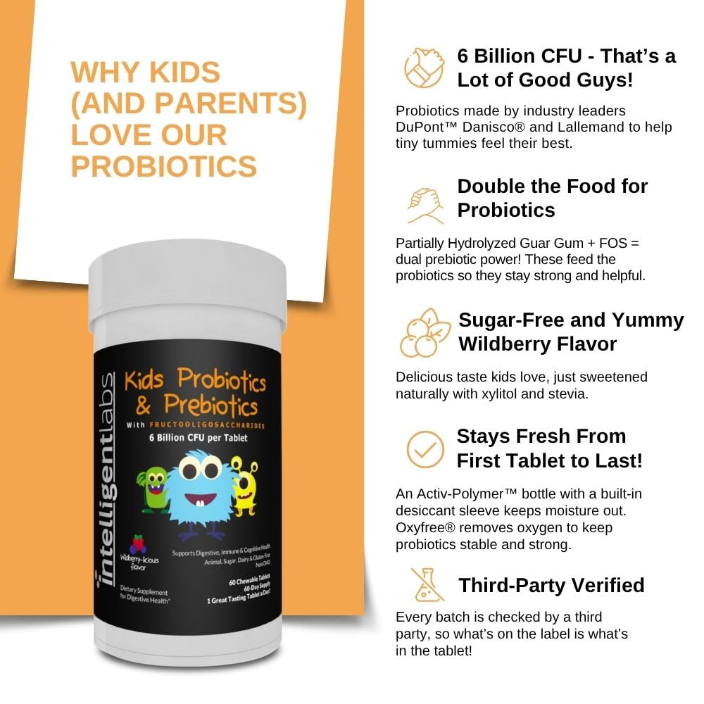 Intelligent Labs Probióticos para Niños con etiqueta de ingredientes clara