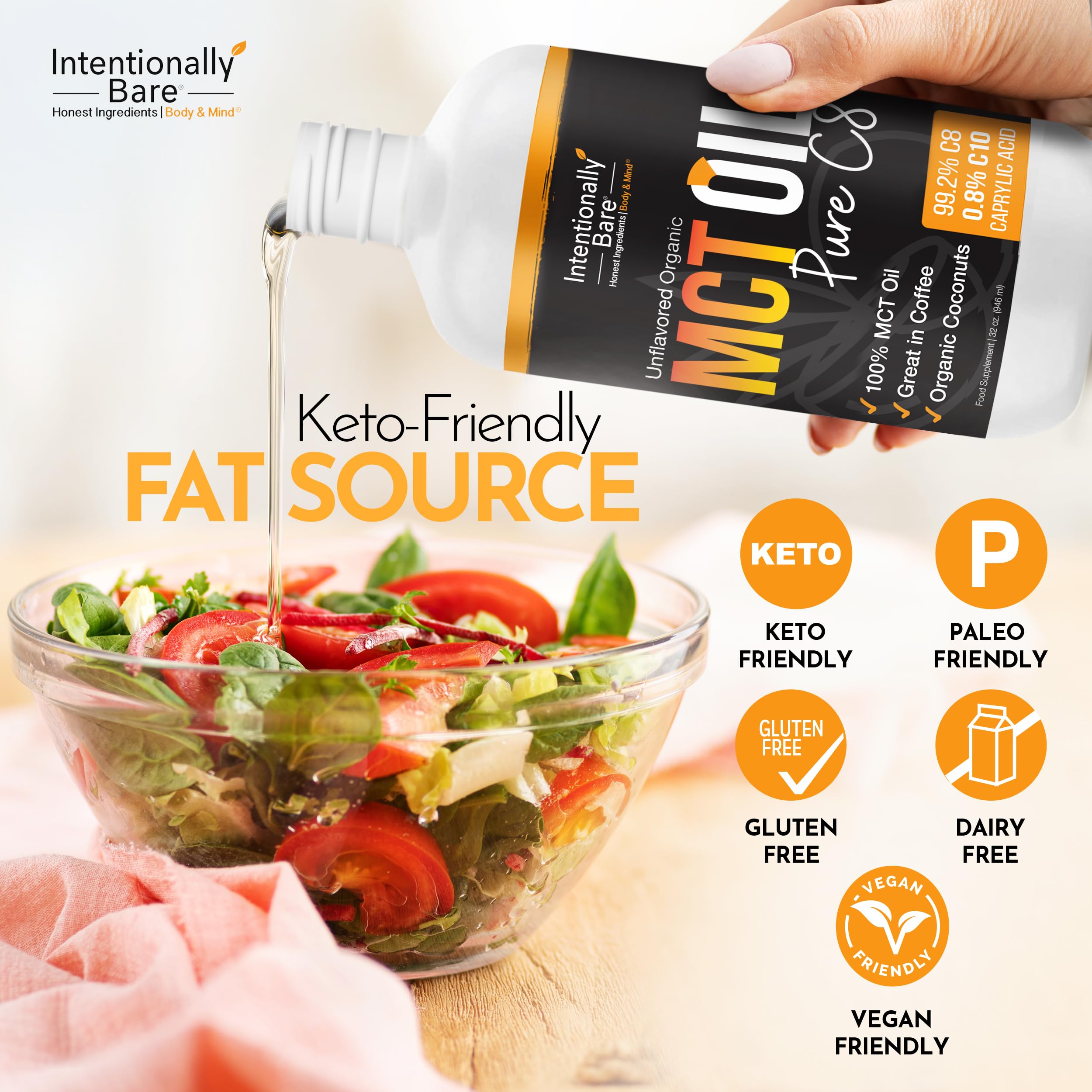 Intentionally Bare MCT Oil para café keto, aporta crema y energía suave.