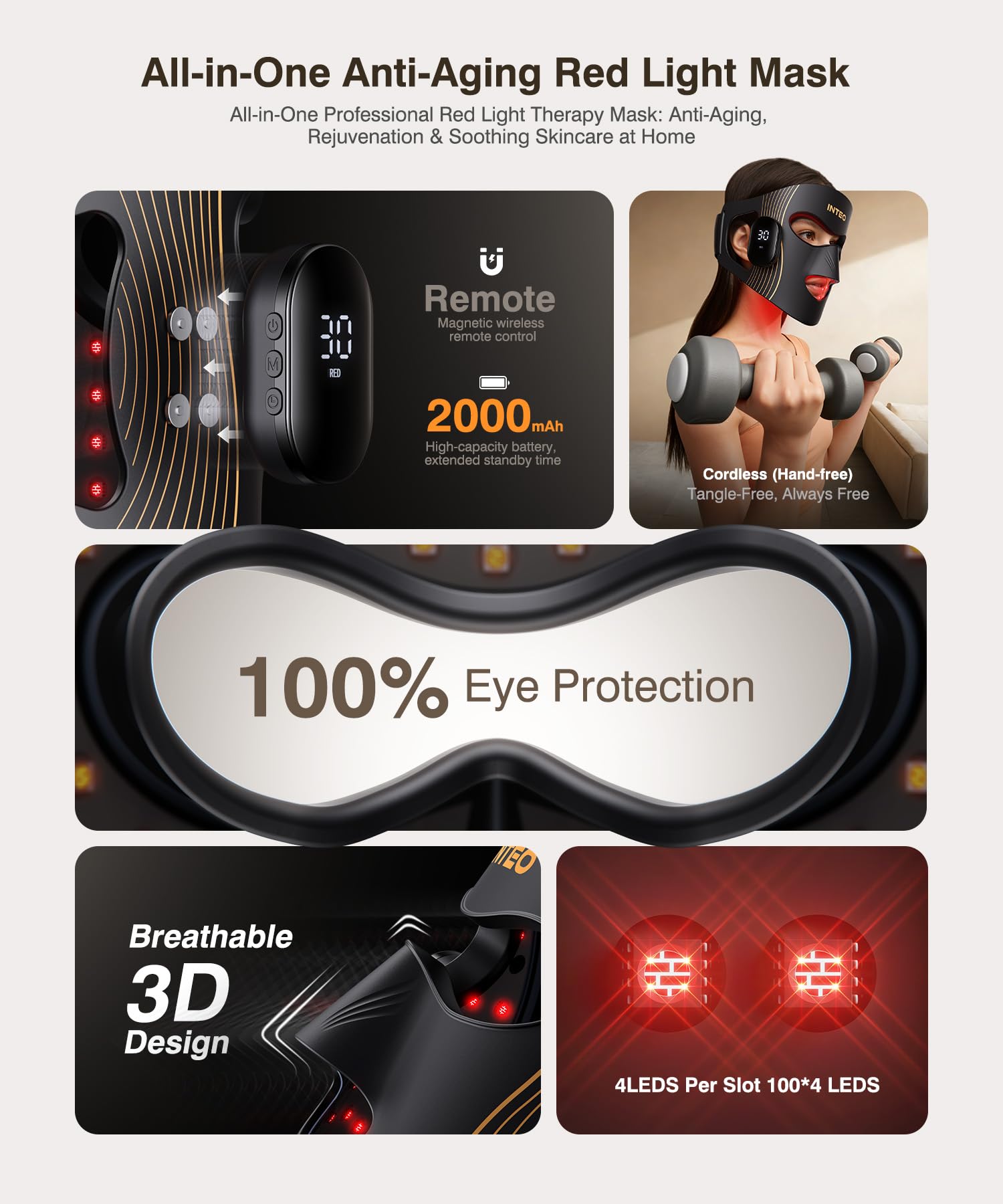 INTEO máscara diseño 3D ajuste ergonómico para comodidad.