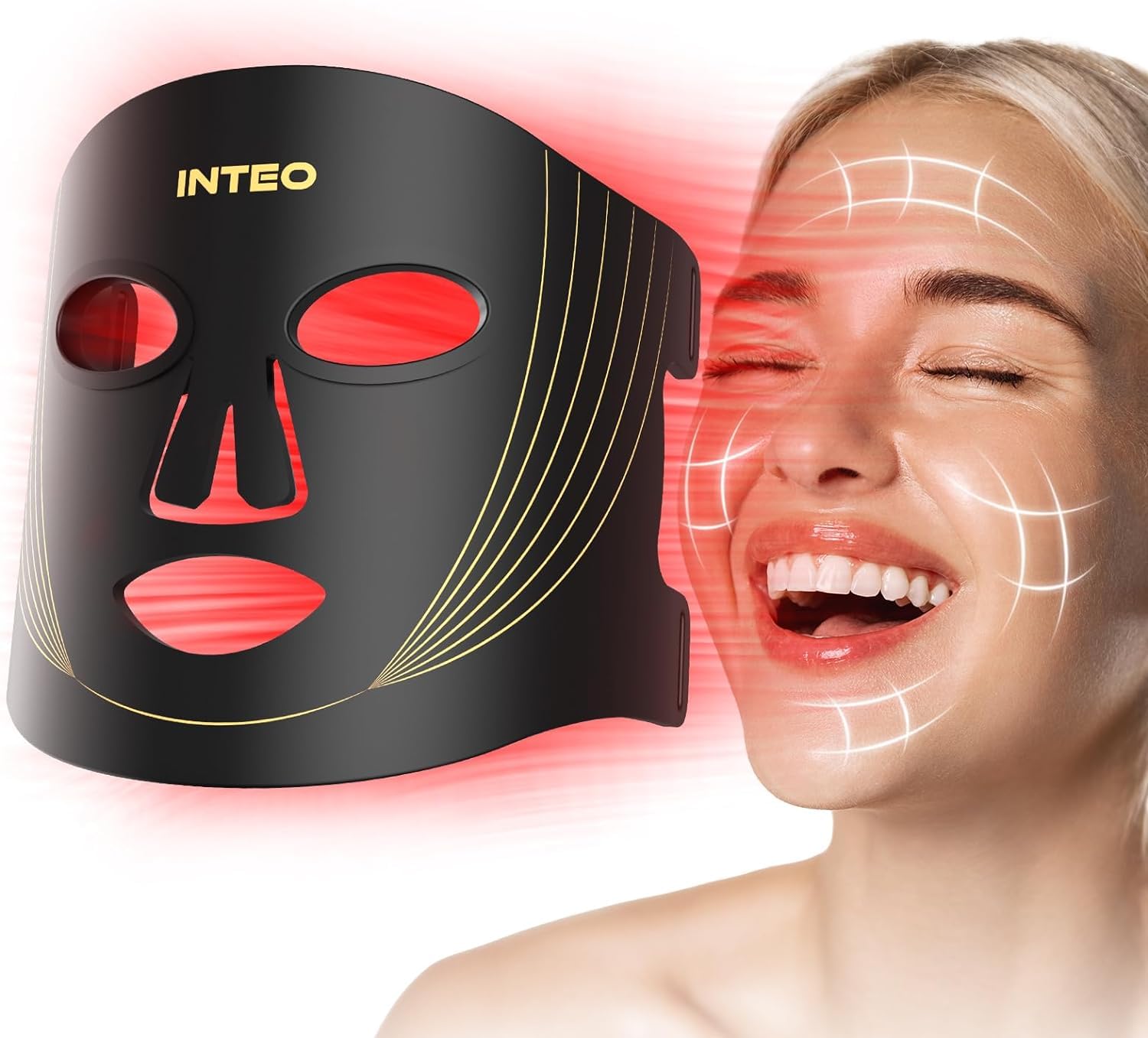 INTEO mascarilla de luz roja facial con tres modos para uso diario en casa.