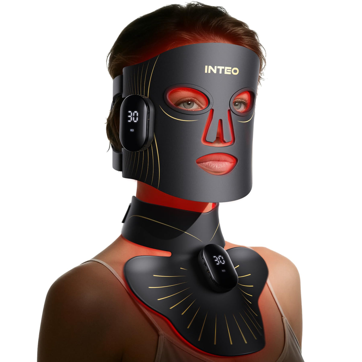 INTEO máscara de luz roja para rostro y cuello con 680 perlas para cobertura total