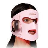 INTEO máscara terapia luz roja para rostro, mejora cuidado facial suave en casa.