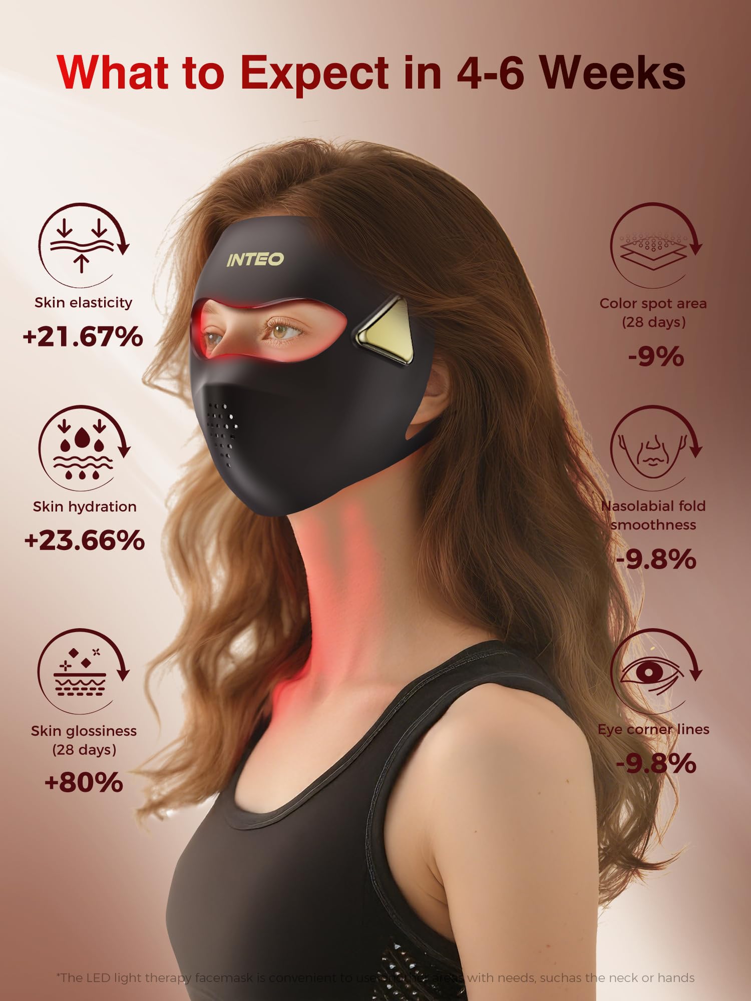 INTEO uso libre de manos durante lectura o yoga con máscara facial.