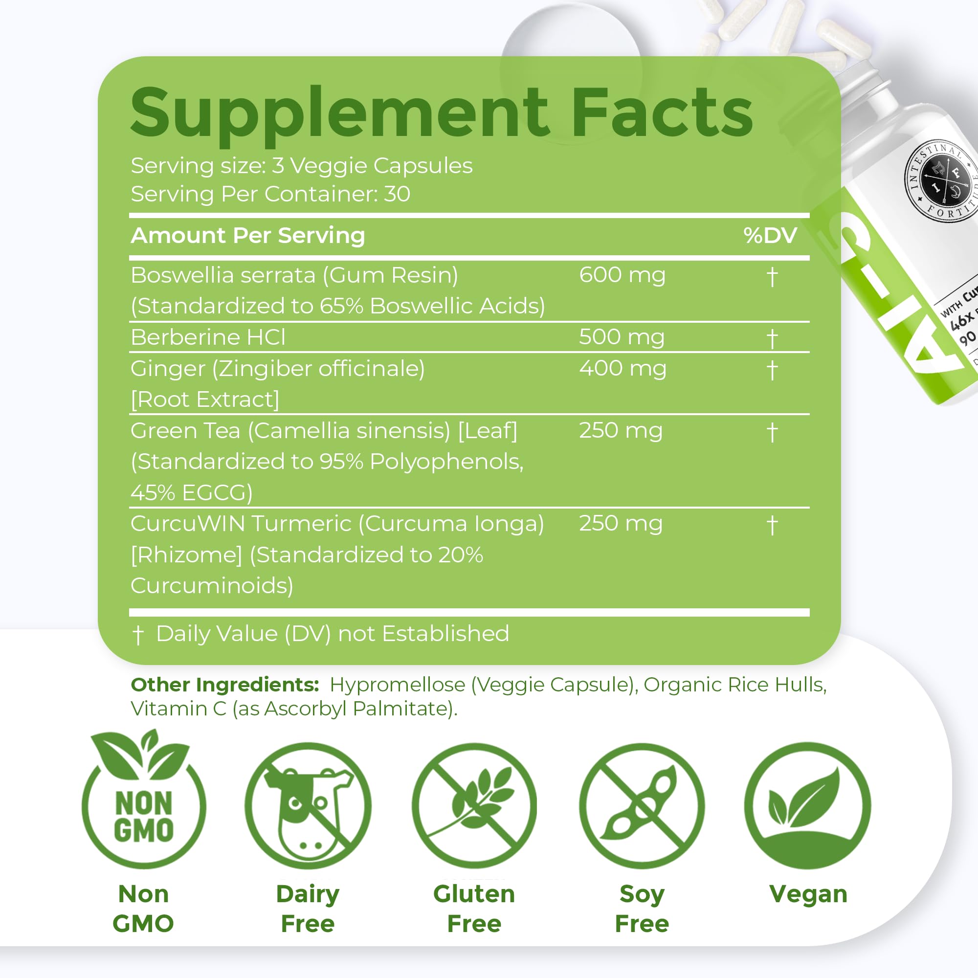 Intestinal Fortitude AI-5, curcuma y boswellia para bienestar digestivo potencial