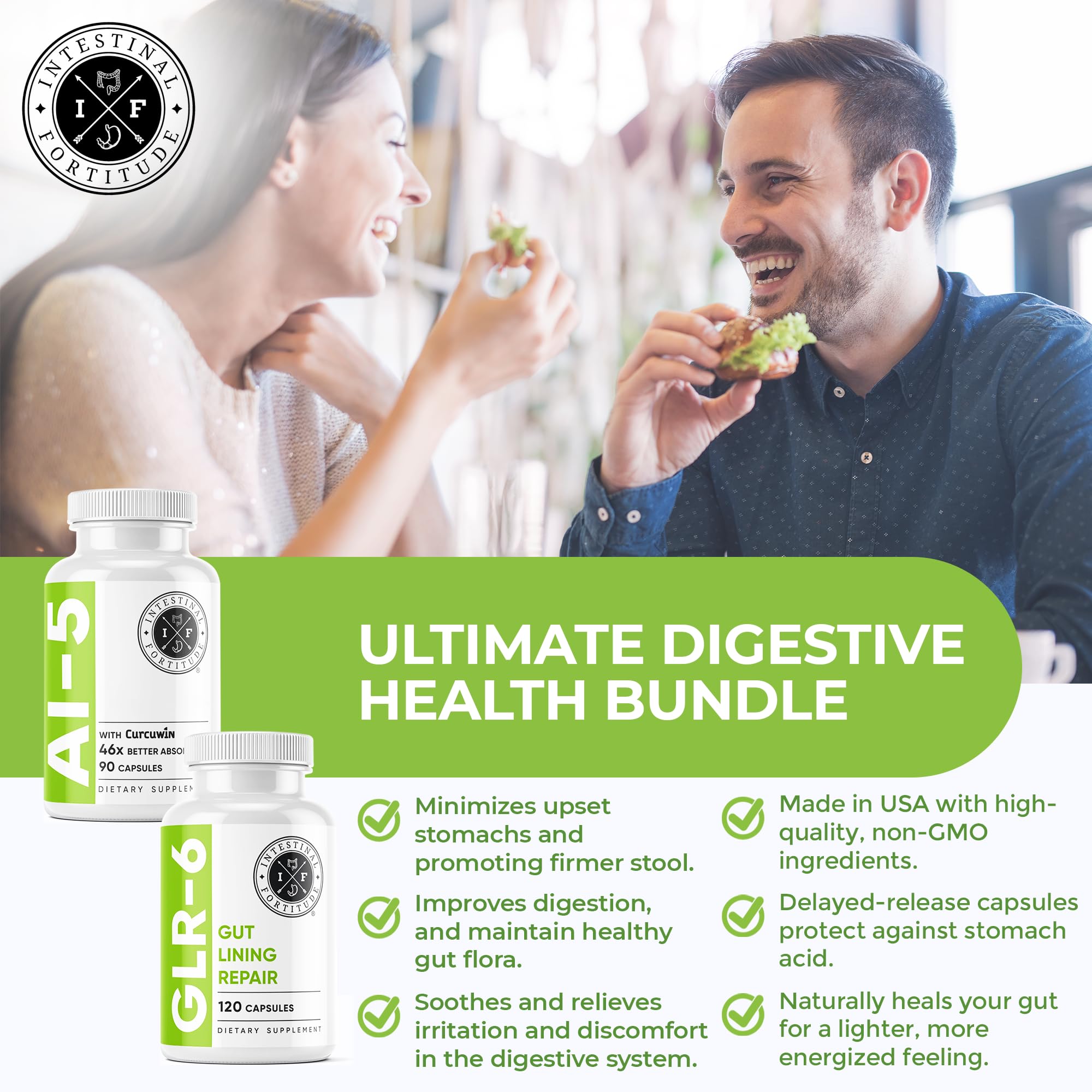 Intestinal Fortitude AI-5: curcumina y glutamina para soporte digestivo.