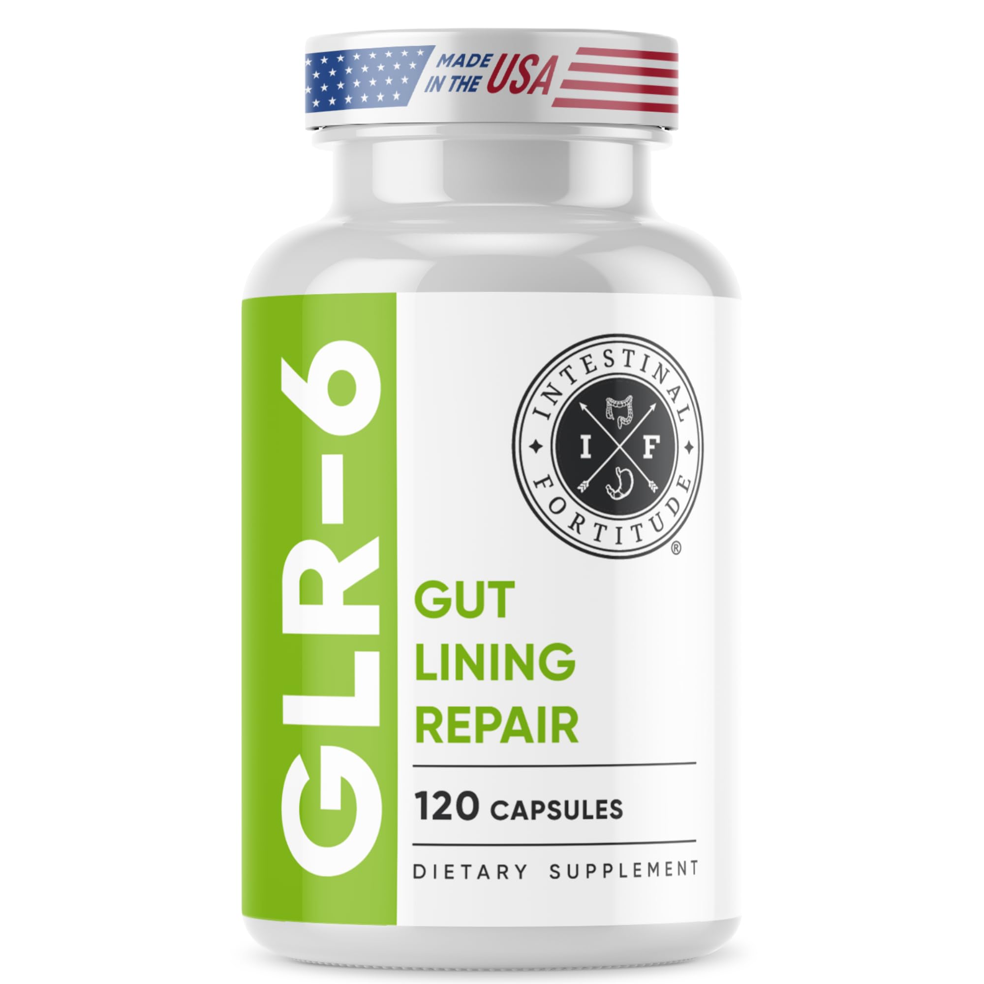 Intestinal Fortitude GLR-6, botella, para apoyo a la reparación de la mucosa intestinal.
