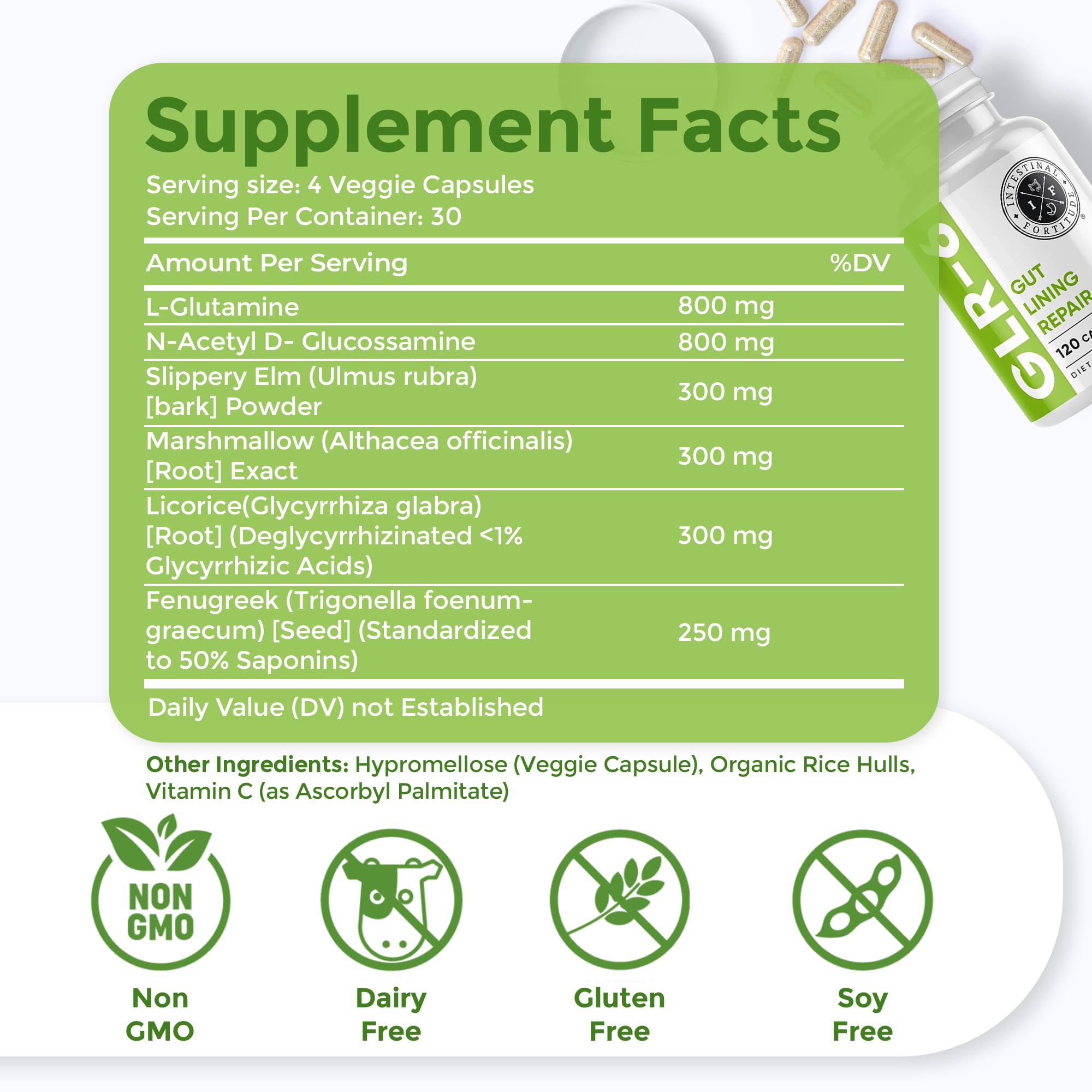 Intestinal Fortitude GLR-6, cápsulas, opción natural para el bienestar digestivo.