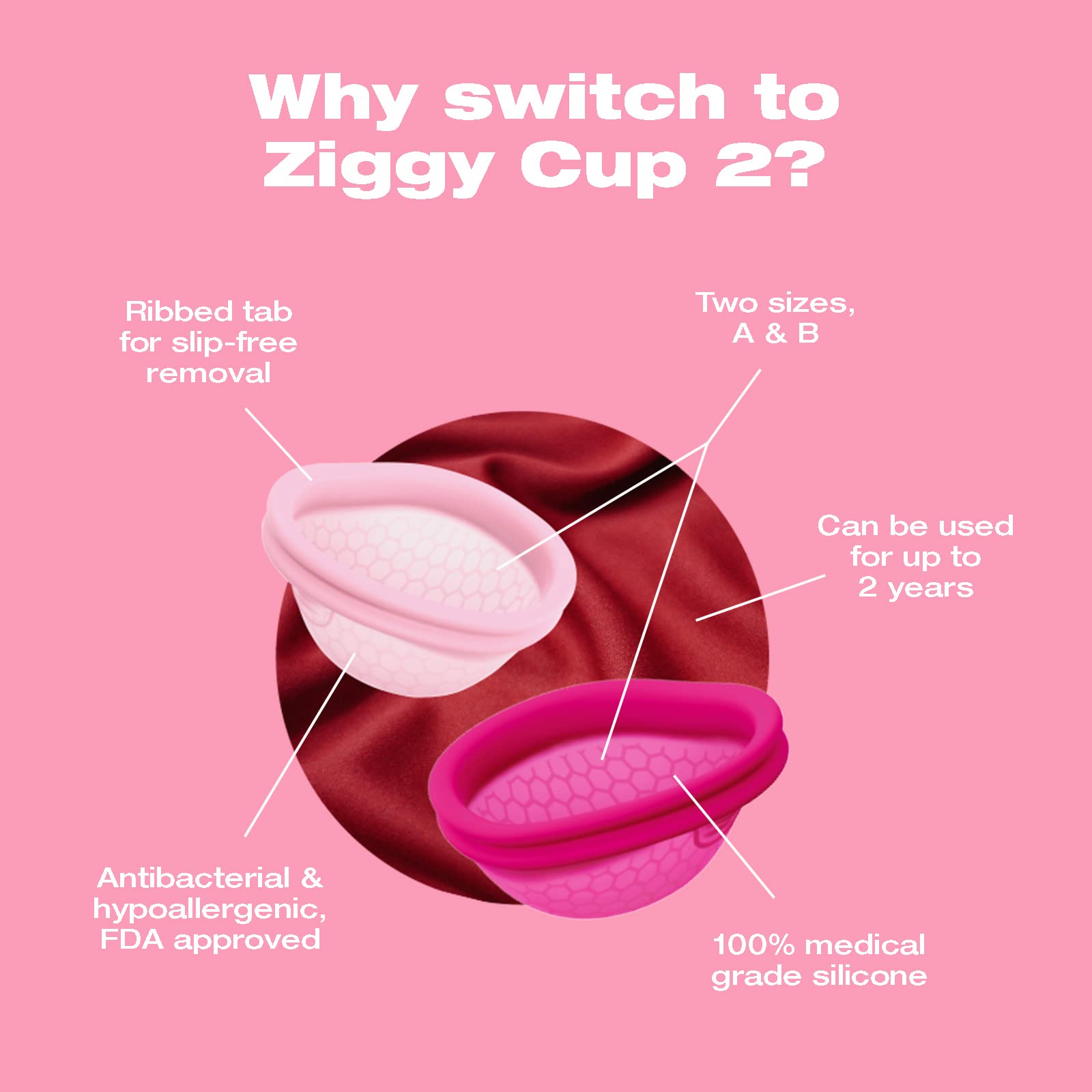 INTIMINA Ziggy Cup 2 copa menstrual reutilizable en silicona médica para uso seguro