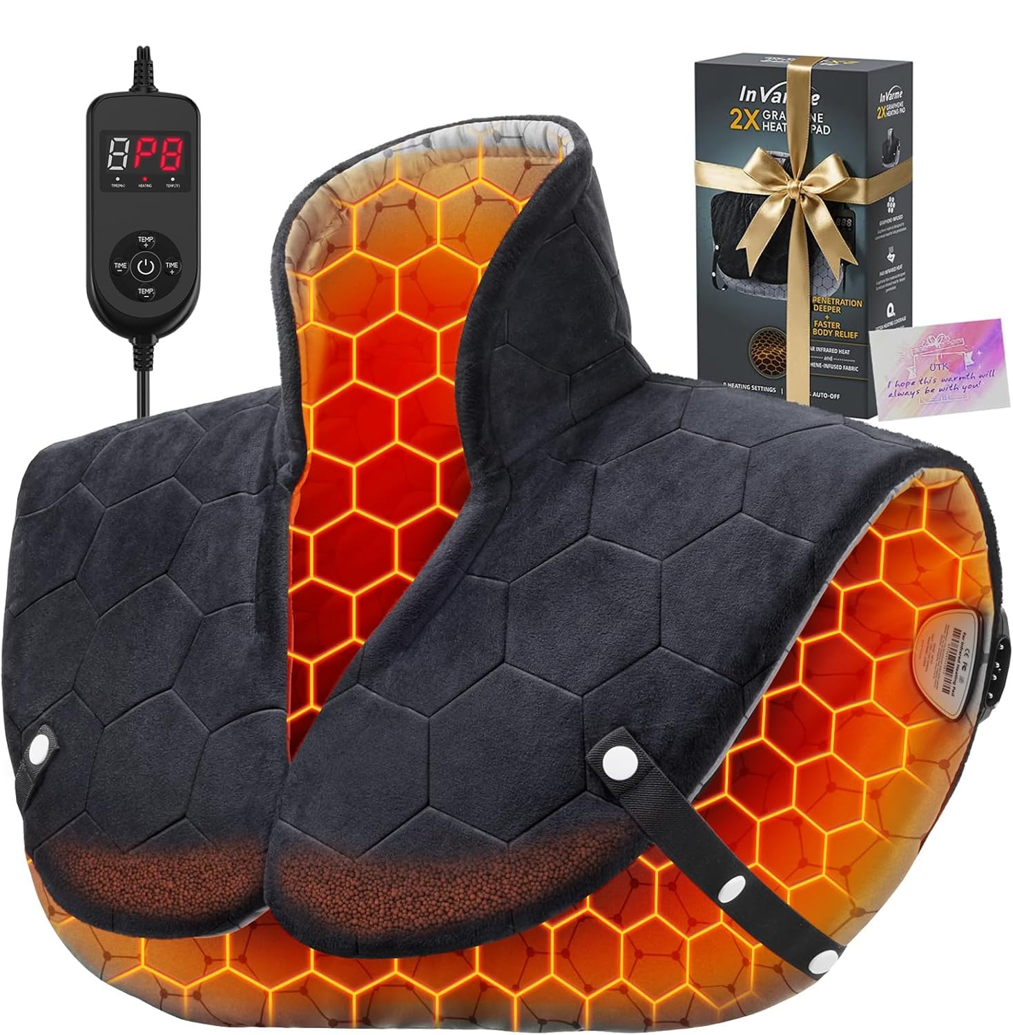 InVarme Manta Calentadora para Cuello y Hombros, vista frontal, calor profundo para relajación