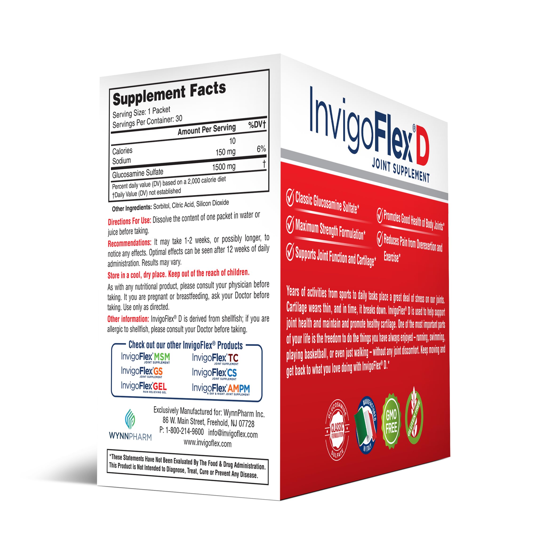 Invigoflex etiqueta de ingredientes, información clara sobre glucosamina sulfato.