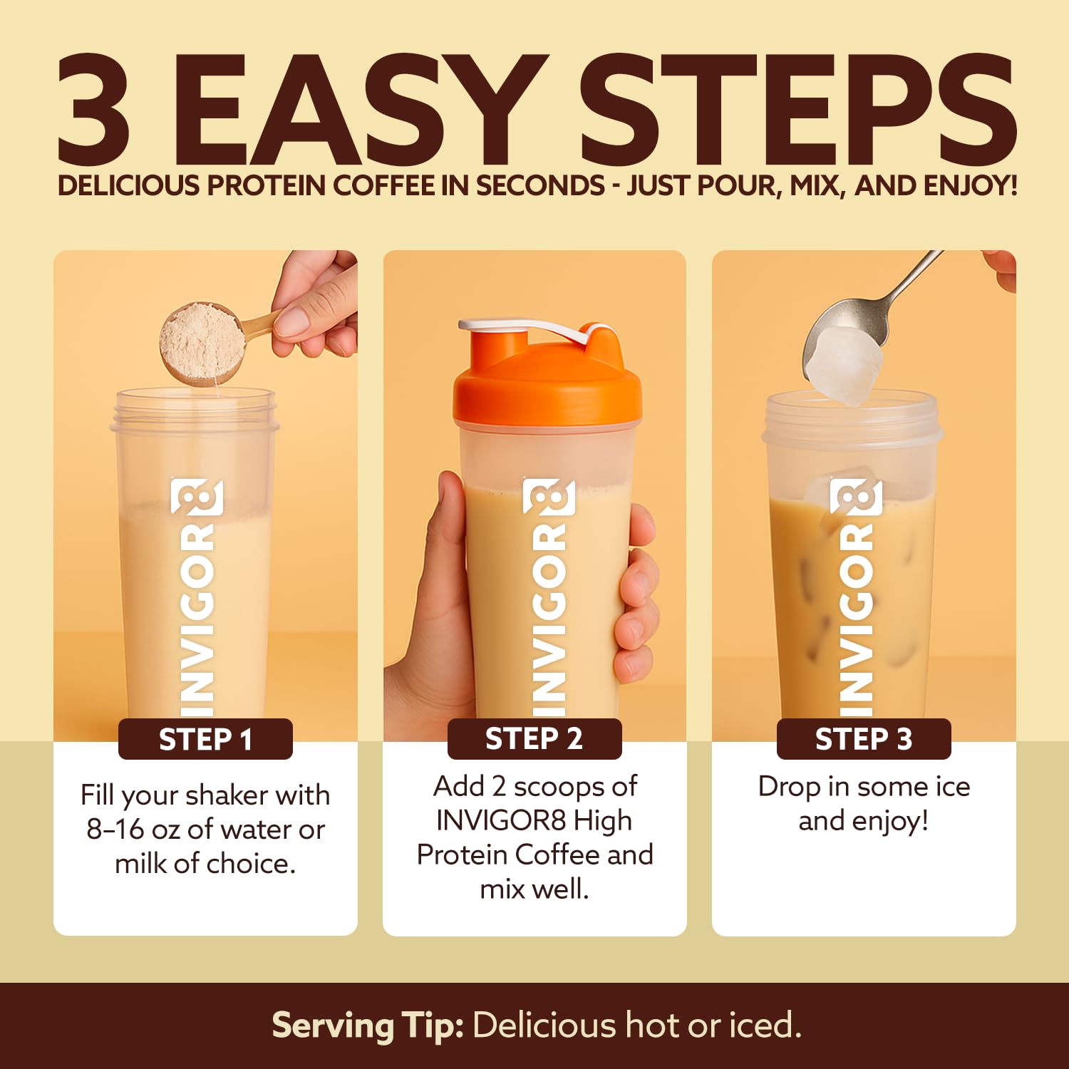 INVIGOR8 Café con Proteína, preparación rápida con agua caliente para despertar
